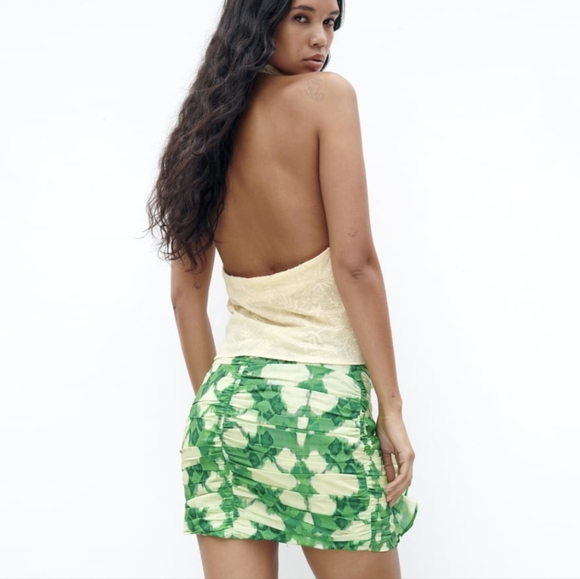 Ruffed Printed Mini Skirt Zara Green S - Picture 12 of 13